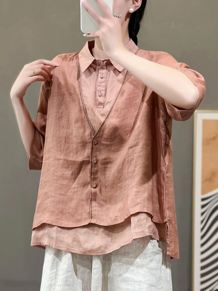 

Plain Cotton And Linen Loose Casual Shirt, Orange, Blouses & Shirts