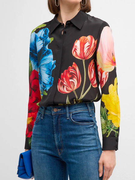 

Elegant Floral Print Shirt, Black, Blouses and Shirts