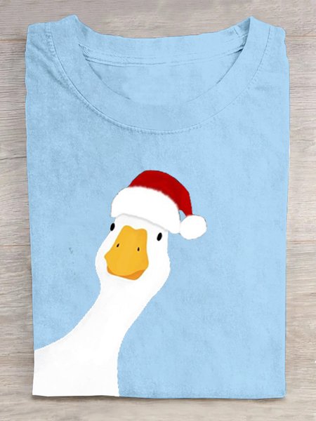 Casual Animal Crew Neck Short Sleeve T-shirt, Light blue, T-shirts
