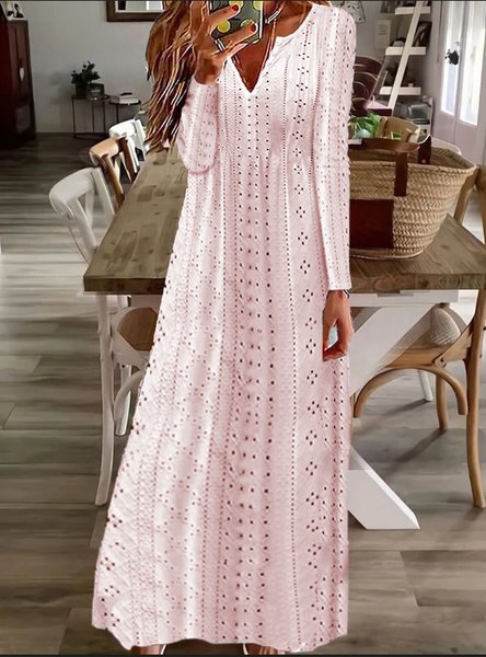 

Casual Plain Notched Regular Fit Dress With No, Pink, Maxi Dresses
