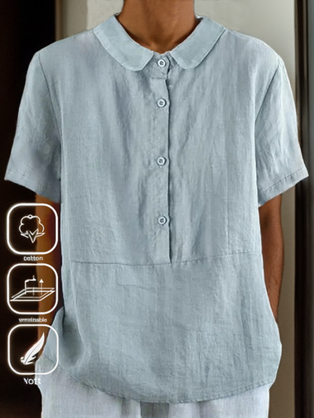 

Casual Plain Linen Shirt, Blue, Short/3/4 Length Sleeve