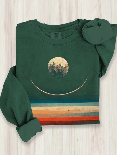 

Casual Crew Neck Striped Sweatshirt, Green, Hoodies & Sweatshirts