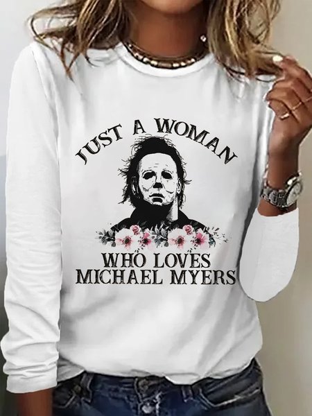 

Casual Letter Pattern Crew Neck Long Sleeve T-shirt, White, T-shirts