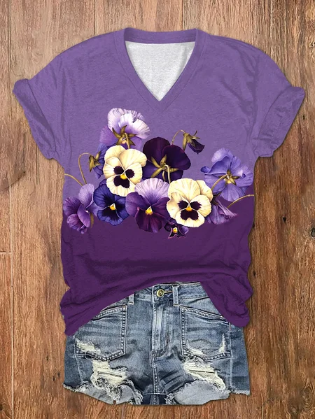 

Casual Ombre Crew Neck Short Sleeve T-shirt, Purple, T-shirts