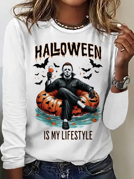 Casual Regular Fit T-Shirt, White, Long sleeves