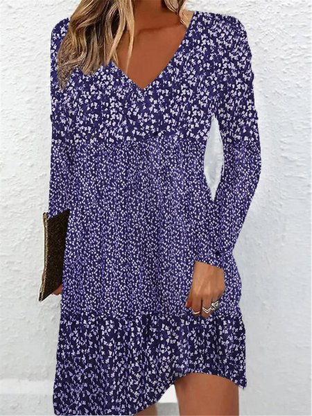 

Women Ditsy Floral V Neck Long Sleeve Comfy Casual Midi Dress, Blue, Dresses