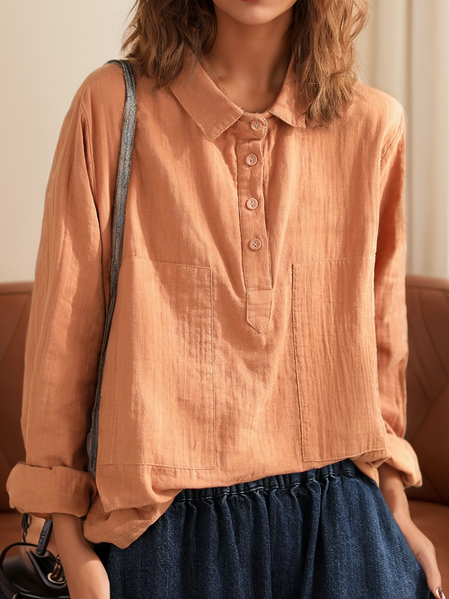 

Casual Plain Cotton Shawl Collar Shirt, Orange, Blouses & Shirts