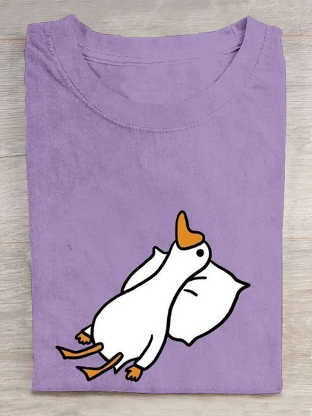 Casual Animal Crew Neck Short Sleeve T-shirt, Purple, T-shirts