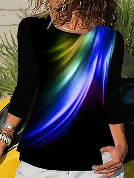 

Casual Ombre Crew Neck Long Sleeve T-shirt, Blue, T-shirts
