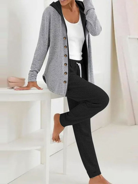 

Women's Buckle Plain Daily Going Out Two Piece Set Long Sleeve Casual Spring/Fall Coat With Pants Matching Set, Gray, Suit Set