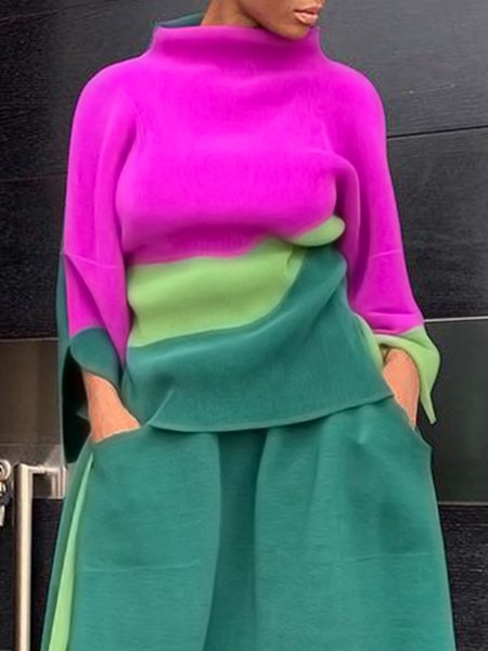 Mock Neck Casual Split Sleeves Blouse, As picture, Blouses and Shirts
