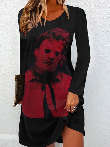 

Women Figure Crew Neck Long Sleeve Comfy Casual Mini Dress, Black, Dresses