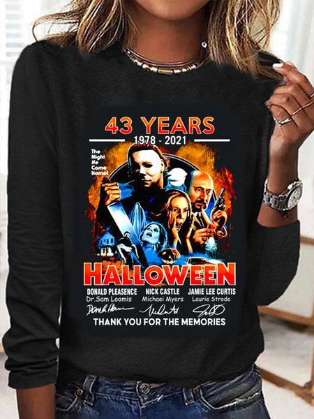 

Casual Letter Pattern Crew Neck Long Sleeve T-shirt, Black, T-shirts