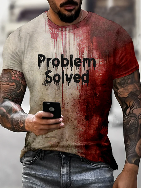 

Men's Bloody Problem Solved Halloween Print T-Shirt, Red, T-shirts