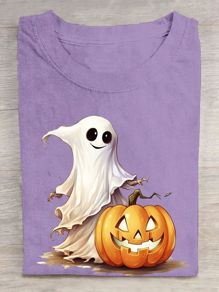 

Casual Halloween Crew Neck Short Sleeve T-shirt, Purple, T-shirts