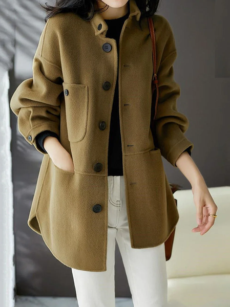 

Shawl Collar Plain Wool-Blend Casual Coat, Yellow brown, Outerwear