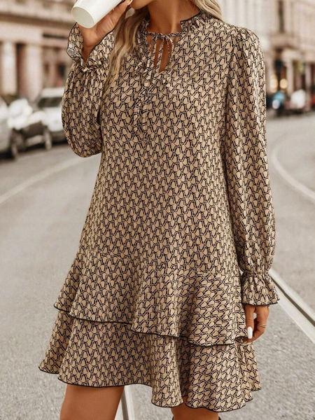 

Women Geometric Long Sleeve Comfy Casual Midi Dress, Khaki, Dresses
