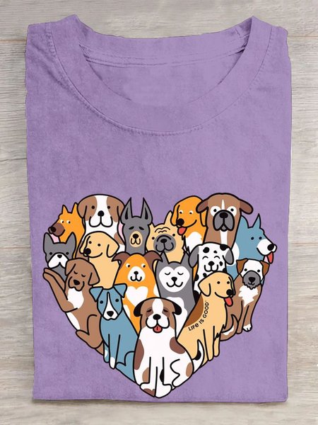 

Casual Animal Crew Neck Short Sleeve T-shirt, Purple, T-shirts