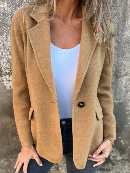 

Casual Lapel Collar Wool-Blend Jacket, Brown, Outerwear