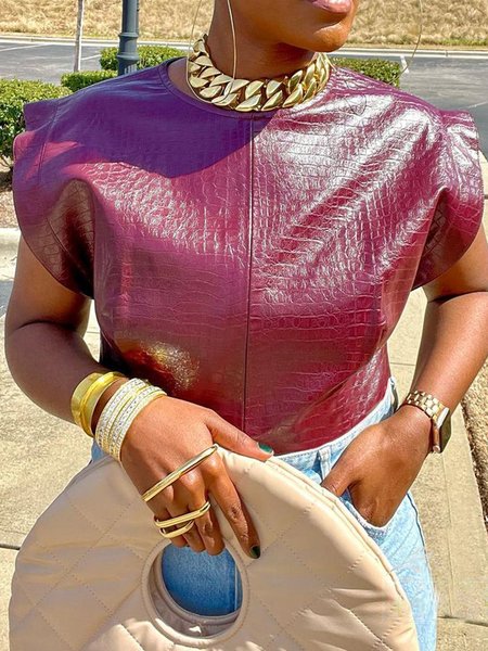 

Urban Regular Fit Faux Leather Top, Wine red, Blouses and Shirts