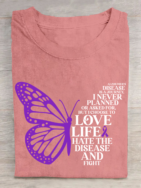 Alzheimer's Disease Is A Journey Purple Butterfly Cotton T-Shirt, Orange pink, T-shirts