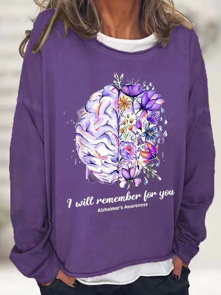 

Women's I Will Remember For You Alzheimer's Awareness Casual Sweatshirt, Deep purple, Hoodies&Sweatshirts