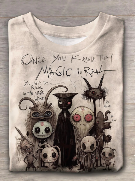 

Casual Halloween Crew Neck Long Sleeve T-shirt, Light khaki, T-shirts