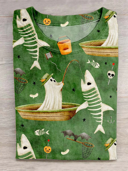 

Casual Halloween Crew Neck Long Sleeve T-shirt, Green, T-shirts