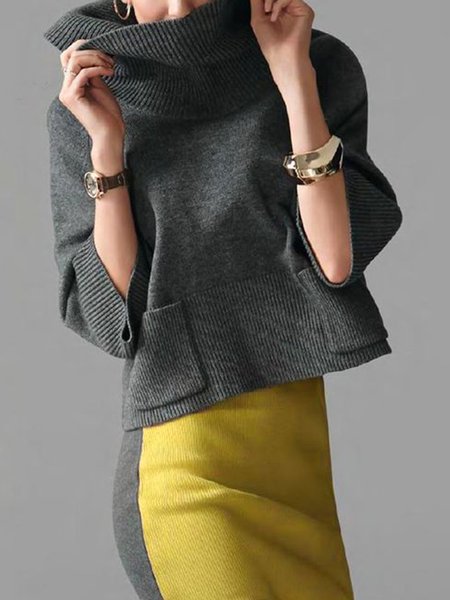 Urban Turtleneck Loose Sweater, Gray, Pullovers