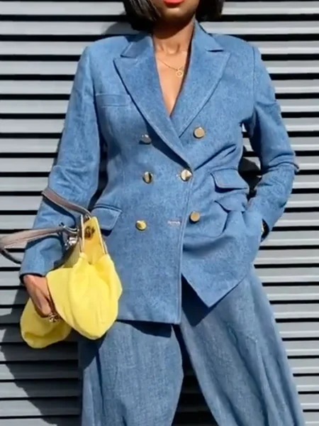 

Urban Lapel Collar Pockets Buttoned Denim Coat, Blue, Jackets