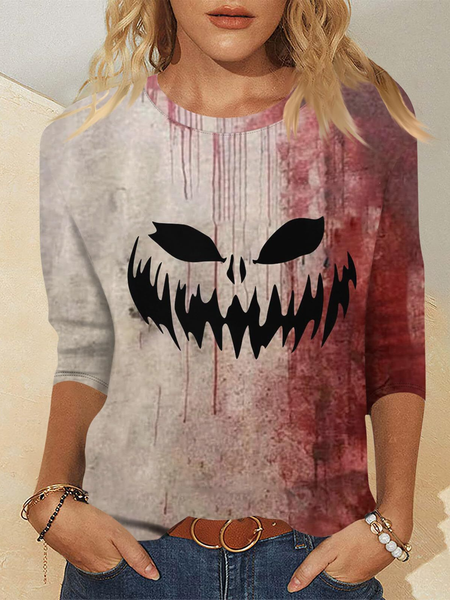 

Casual Halloween Crew Neck Three Quarter Sleeve T-shirt, Color4, T-shirts