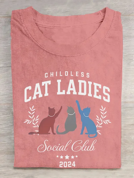 

Childless Cat Lady Print Cotton T-shirt, Orange pink, T-shirts