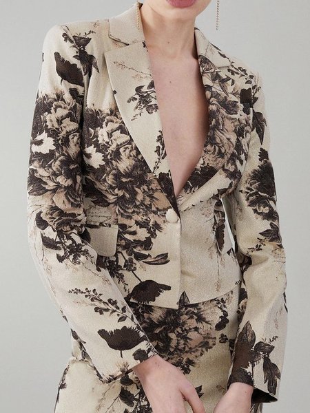

Lapel Collar Regular Fit Urban Floral Blazer, As picture, Blazers