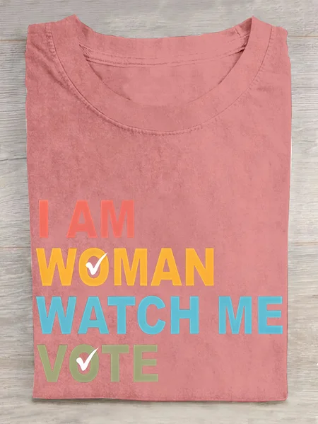 

Women's I Am Woman Watch Me Vote Print Cotton T-shirt, Orange pink, T-shirts