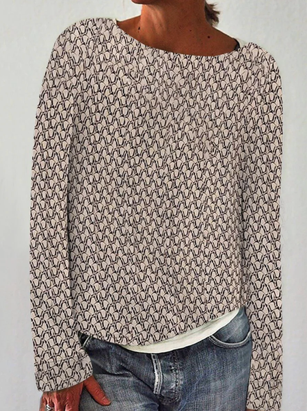 

Casual Geometric Crew Neck Long Sleeve T-shirt, Khaki, T-shirts