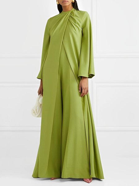 

Elegant Plain Regular Fit Cross Long Sleeve Jumpsuit, Green, Jumpsuits