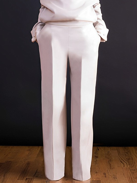 

Urban Regular Fit Pocket Stitching Plain Long Pants Straight pants, White, Pants