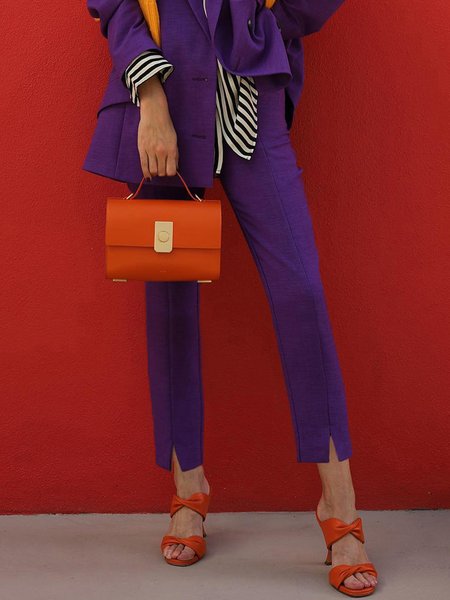 

Urban Plain High Waist Pockets Fashion Straight Pants, Purple, Pants