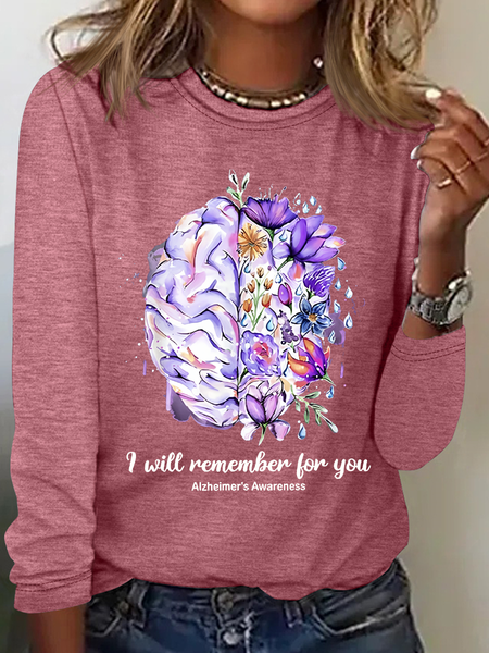 

Women's I Will Remember For You Alzheimer's Awareness Casual Long Sleeve Shirt, Watermelon, Long sleeves