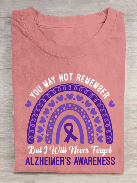 

You May Not Remember But I Will Never Forget Alzheimer's Awareness Rainbow Cotton T-Shirt, Orange pink, T-shirts
