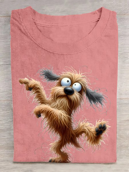 

Loose Crew Neck Casual Cotton T-Shirt, Orange pink, T-shirts
