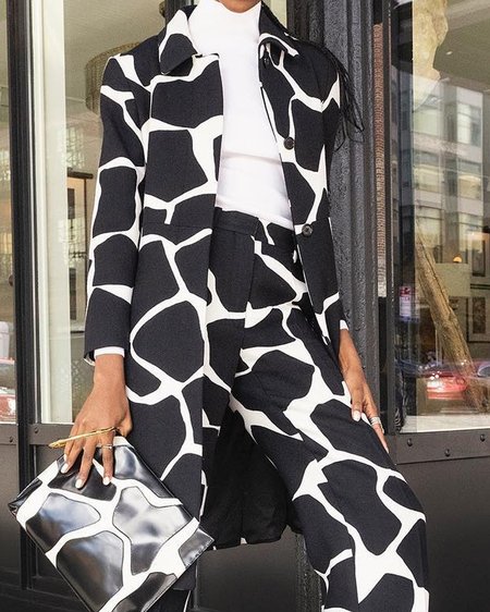 

Urban Shawl Collar Abstract Trench Coat, Black-white, Trench Coats