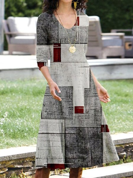 

Women Floral V Neck Long Sleeve Comfy Casual Maxi Dress, Light gray, Dresses