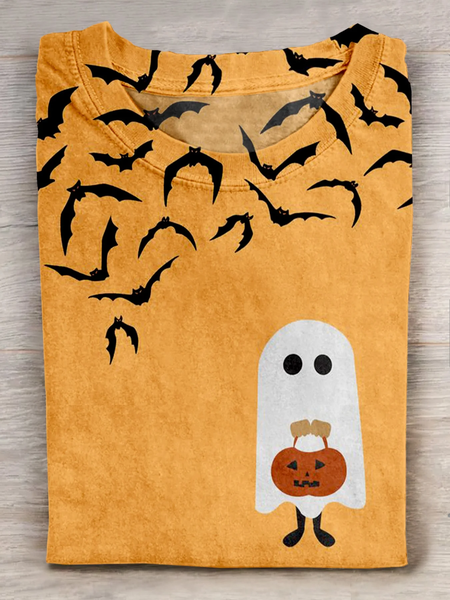 

Casual Halloween Crew Neck Long Sleeve T-shirt, Orange, T-shirts