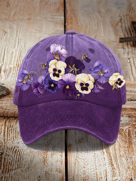 

Unisex Purple Floral Print Alzheimer's Awareness Support Print Hat, Hats