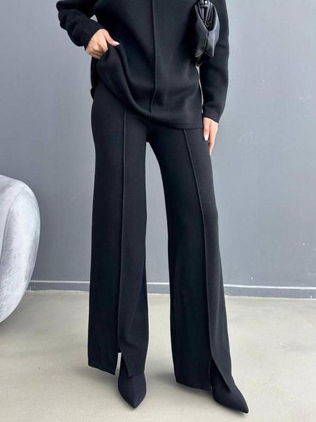 

Plain Regular Fit Casual Pants, Black, Pants