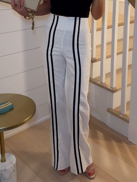 

Regular Fit Urban Color Block Pocket Stitching Long Pants, White, Pants