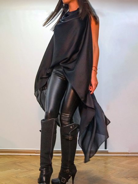 

Irregular Craftsmanship Loosen Urban Blouse, Black, Blouses and Shirts