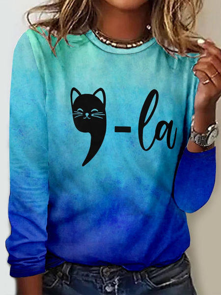 

Retro Comma La 3D Printing Regular Fit Casual Blouse, As picture, Long sleeves