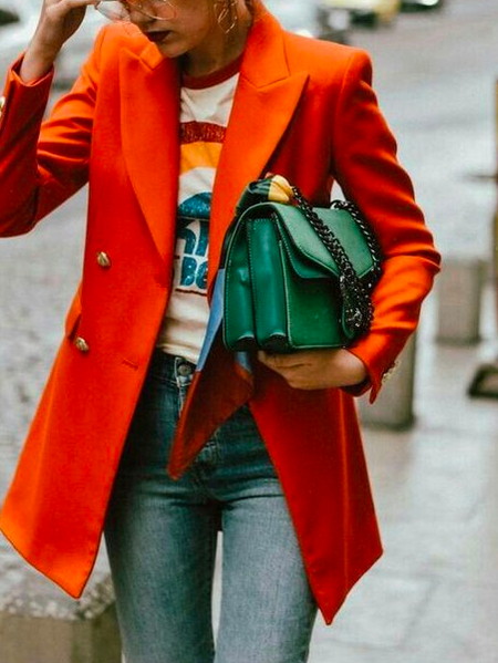 

Urban Lapel Collar Pocket Stitching Regular Sleeve Blazer, Orange, Blazers